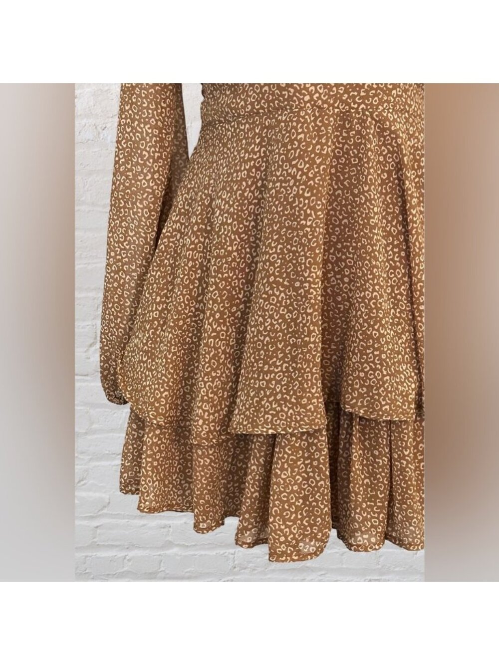 Brown Long Sleeve Mini Dress S Lightweight Boho Chic Cottagecore Peasant - Picture 4 of 11